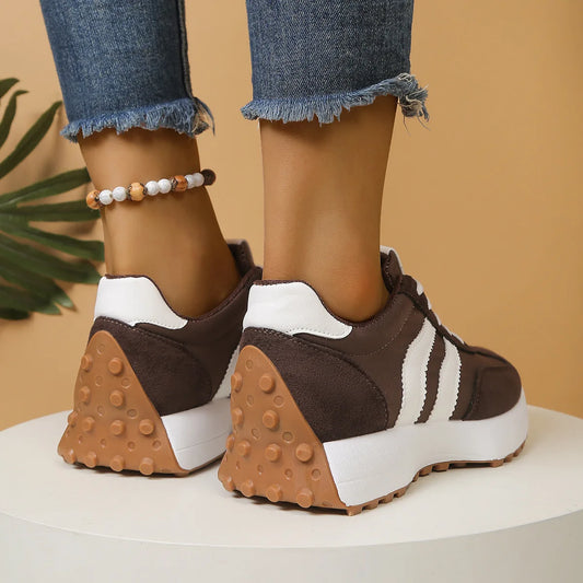 Women's Brown Vintage Striped Athletic Sneakers Lightweight Casual Walking Shoes