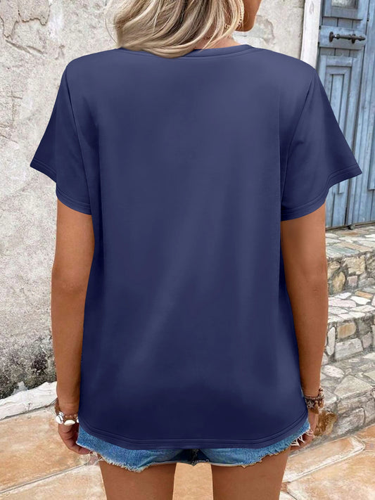 Women's Comfortable V-Neck T-Shirt - Oversized Short-Sleeve, Curved Hem Design, Soft Fabric for Daily & Casual Wear