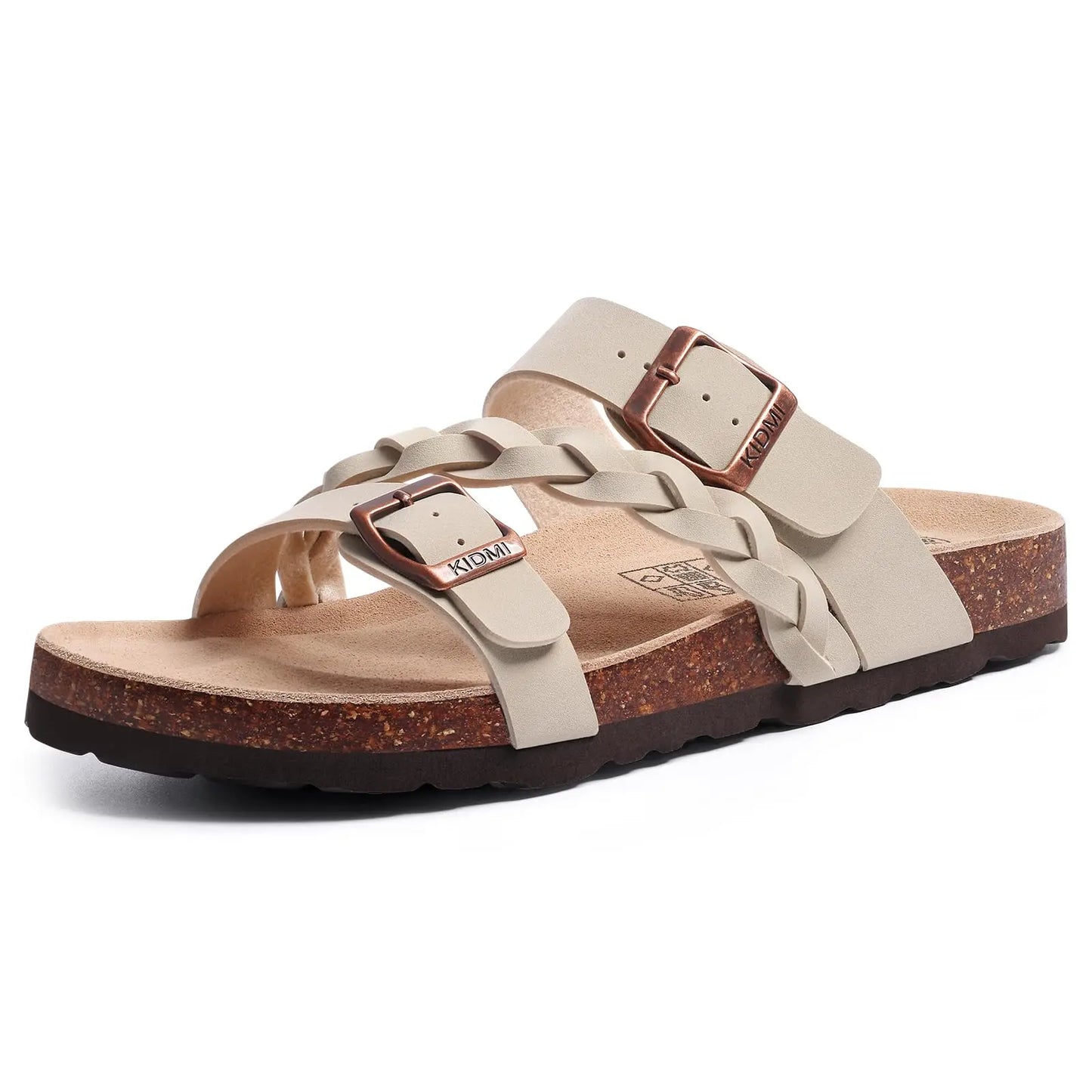 Evshine Summer Fashion Cork Slippers For Women Comfort Arch Support Outdoor Leather Sandals Unisex New Double Buckle Flat Slides