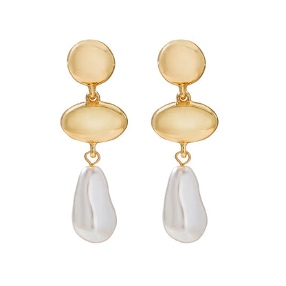 USA Stock New Arrival Trendy Gold Plated Pearl Drop Earrings for Women Minimalist Geometric Hoop Earrings Jewelry