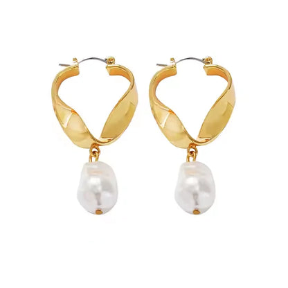 USA Stock New Arrival Trendy Gold Plated Pearl Drop Earrings for Women Minimalist Geometric Hoop Earrings Jewelry