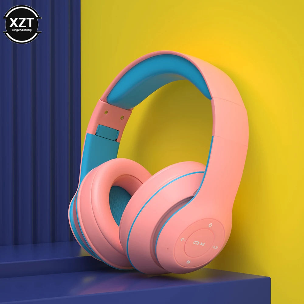 Bluetooth-compatible 5.0 Wireless Headphone Foldable HIFI Stereo Bass Earphone Kid Girl Helmet Gift With Mic USB Adaptor