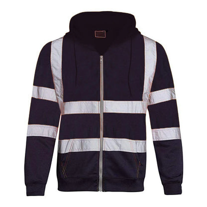 Mens Hooded Zipper Tops Fashion High Visibility Reflective Sweatshirt for Men Bomber Jacket Side Pockets Breathable Coat Tops