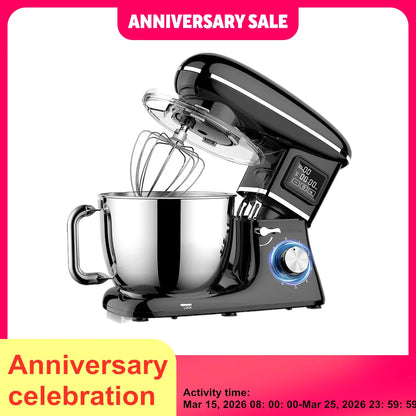Commercial Stand Mixer 1500W, 6.5L Stainless Steel Bowl 6-Speed, Silent Design Smart Display Multi-Functional Dough Mixer