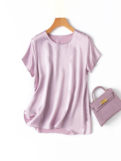 SuyaDream, Woman Silk Tee, 100%Real Silk Short Sleeved Plain O Neck T Shirt, 2025 New Summer Top