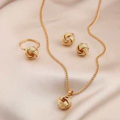 3pcs Set Fashion Creativity Geometry Stereo Knotting Pendant Necklaces Earrings Rings for Women Charm Jewelry Set Accessory Gift