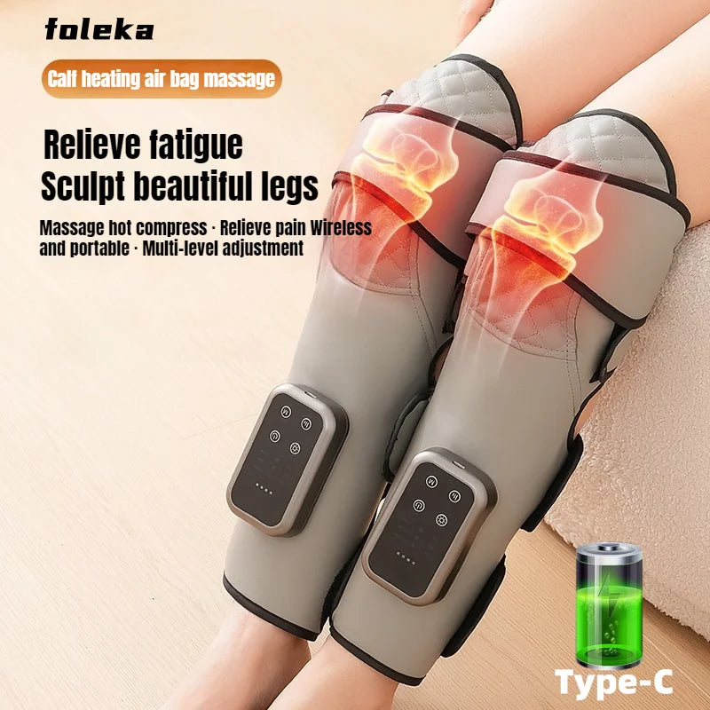 Wireless Knee and Calf Massager Heated Air Pressure 360° Wrap Portable Warm Therapy for Cold Legs and Joints Adjustable Hot Comp
