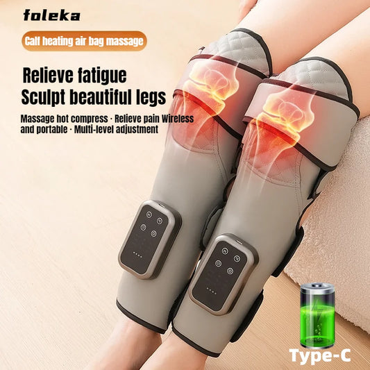 Wireless Knee and Calf Massager Heated Air Pressure 360° Wrap Portable Warm Therapy for Cold Legs and Joints Adjustable Hot Comp