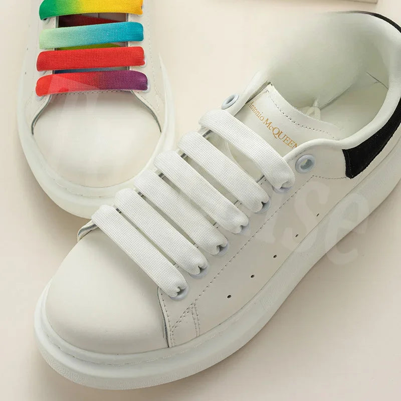 1Pair MCQ Black White Shoelaces Rainbow Shoelace Mc queen Sneaker Casual Shoes Laces Gradient 12MM Width Flat Shoe laces Strings