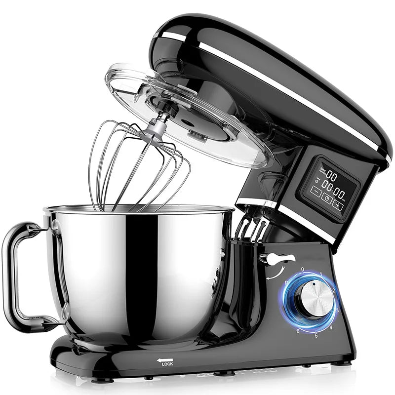 Commercial Stand Mixer 1500W, 6.5L Stainless Steel Bowl 6-Speed, Silent Design Smart Display Multi-Functional Dough Mixer