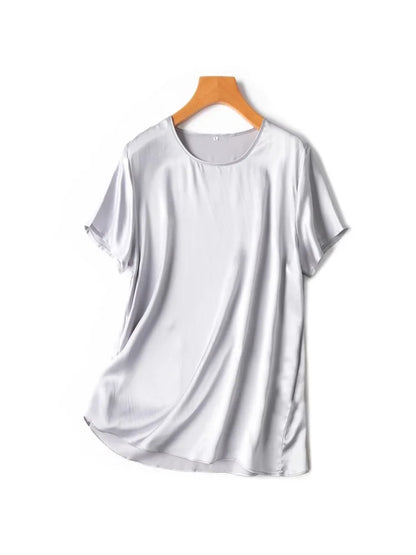 SuyaDream, Woman Silk Tee, 100%Real Silk Short Sleeved Plain O Neck T Shirt, 2025 New Summer Top