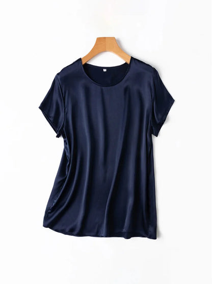 SuyaDream, Woman Silk Tee, 100%Real Silk Short Sleeved Plain O Neck T Shirt, 2025 New Summer Top
