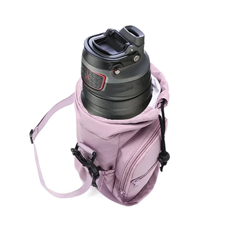 Portable Water Bottle Bag with Adjustable Strap Thermal Mugs Insulated Protective Cover Phone Pocket Outdoor Sports Travel Bag