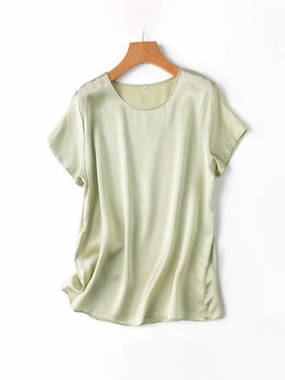 SuyaDream, Woman Silk Tee, 100%Real Silk Short Sleeved Plain O Neck T Shirt, 2025 New Summer Top