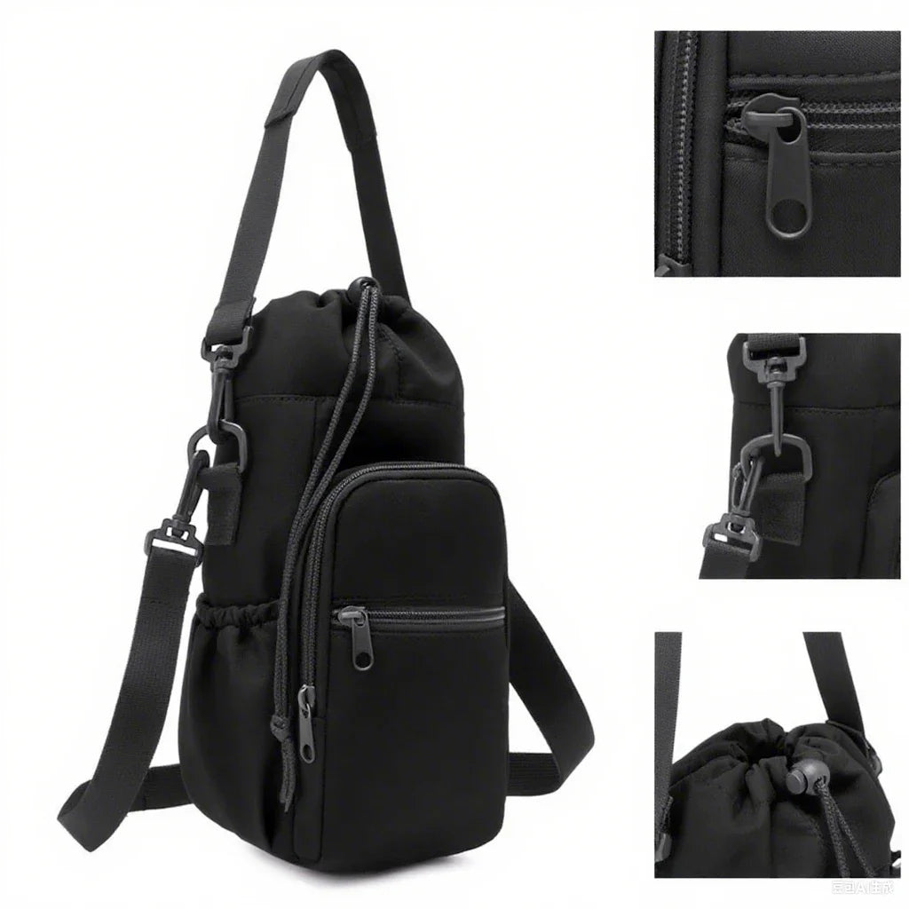 Portable Water Bottle Bag with Adjustable Strap Thermal Mugs Insulated Protective Cover Phone Pocket Outdoor Sports Travel Bag