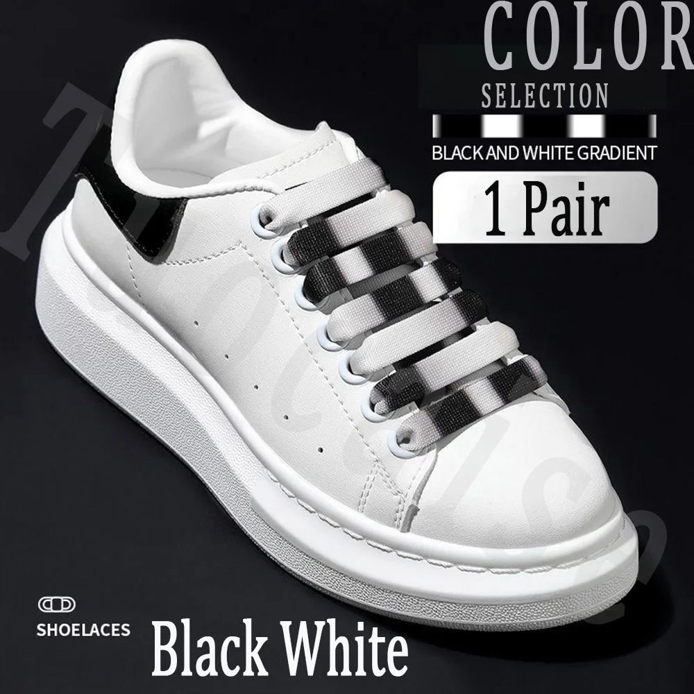 1Pair MCQ Black White Shoelaces Rainbow Shoelace Mc queen Sneaker Casual Shoes Laces Gradient 12MM Width Flat Shoe laces Strings
