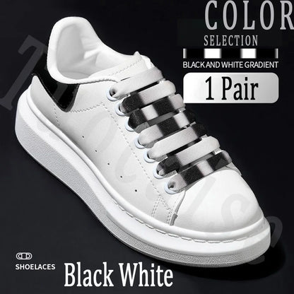 1Pair MCQ Black White Shoelaces Rainbow Shoelace Mc queen Sneaker Casual Shoes Laces Gradient 12MM Width Flat Shoe laces Strings