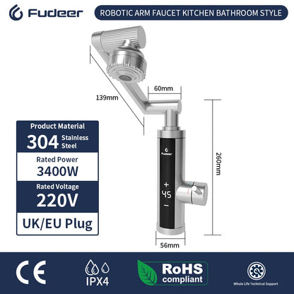 Fudeer 3400W 220V Electric Kitchen Water Heater Tap Instant Hot Stainless Steel Water Faucet Heater Cold Heating Faucet