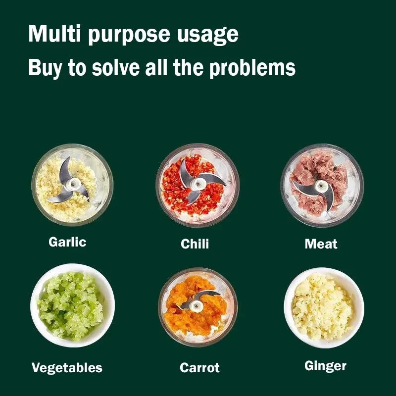 Garlic puree machine, electric garlic chopper, 250mL vegetable chili meat ginger grinder, durable kitchen charging mixer