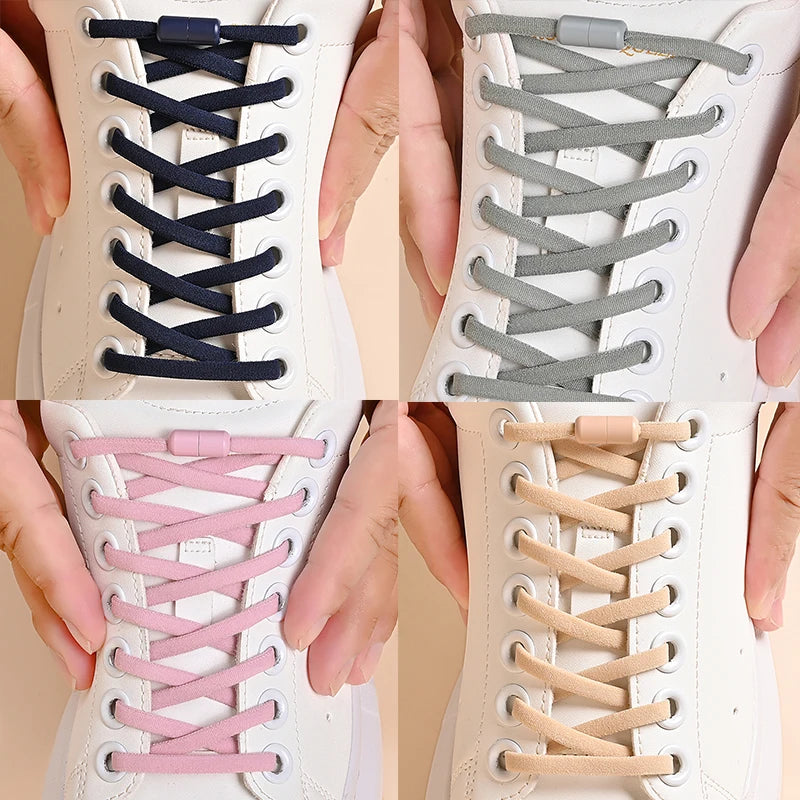Elastic No Tie Shoelaces Semicircle Lazy Quick Laces Metal Lock Shoe Strings for Kids Adult Sneakers