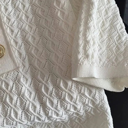 Ice Silk Polo Shirt Knitted Short Sleeve T-Shirt Summer Chic Thin Unique Jacquard Women Tops 2026 Korean Style Women’s Clothing