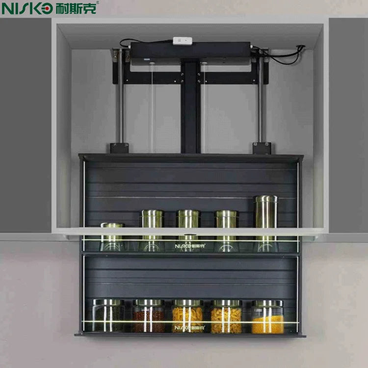 Kitchen Cabinet Basket Space Savings Pull Down Elevator Dish Rack Storage Bowl Rack Electric Down And Up Touch And Voice Control