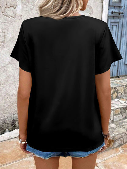 Women's Comfortable V-Neck T-Shirt - Oversized Short-Sleeve, Curved Hem Design, Soft Fabric for Daily & Casual Wear