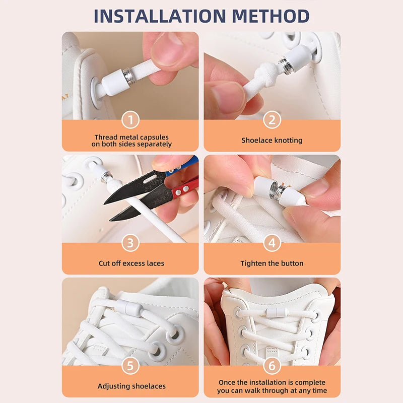 Elastic No Tie Shoelaces Semicircle Lazy Quick Laces Metal Lock Shoe Strings for Kids Adult Sneakers