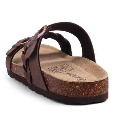 Evshine Summer Fashion Cork Slippers For Women Comfort Arch Support Outdoor Leather Sandals Unisex New Double Buckle Flat Slides