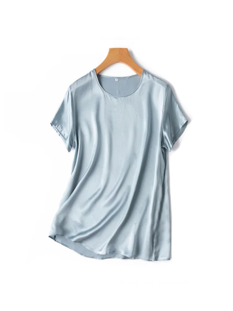SuyaDream, Woman Silk Tee, 100%Real Silk Short Sleeved Plain O Neck T Shirt, 2025 New Summer Top
