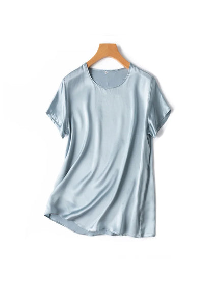 SuyaDream, Woman Silk Tee, 100%Real Silk Short Sleeved Plain O Neck T Shirt, 2025 New Summer Top