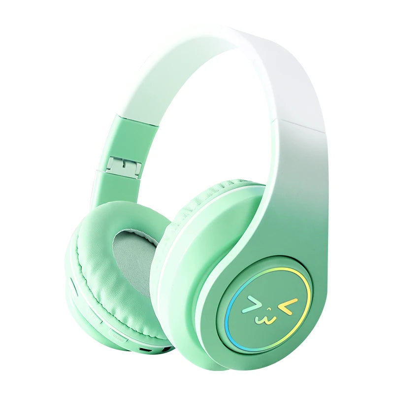 Original Wireless Bluetooth Headphones for Computer RGB Glowing Smiley Face Noise Reduction Gaming Headset Gamer Girl Bass Sport