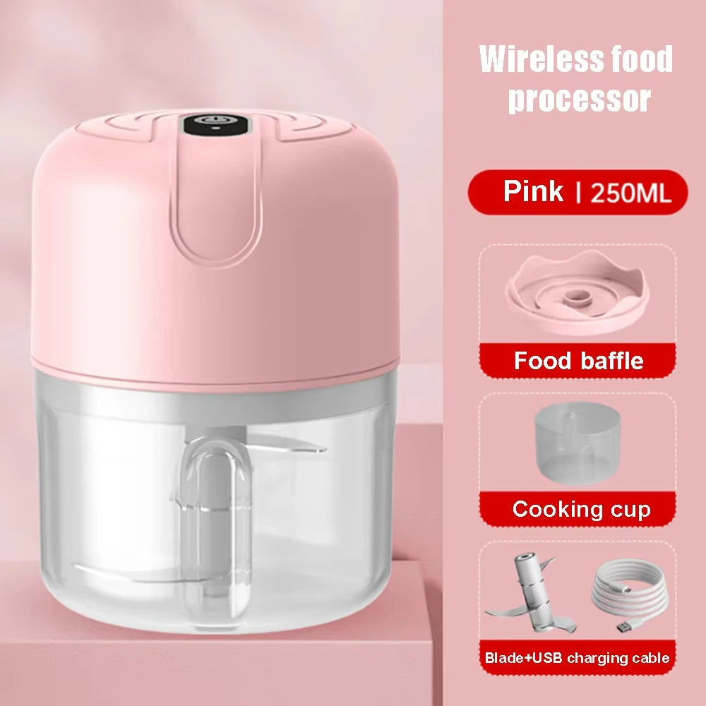Garlic puree machine, electric garlic chopper, 250mL vegetable chili meat ginger grinder, durable kitchen charging mixer