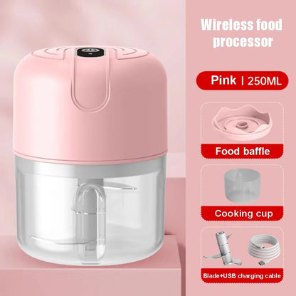 Garlic puree machine, electric garlic chopper, 250mL vegetable chili meat ginger grinder, durable kitchen charging mixer