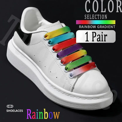 1Pair MCQ Black White Shoelaces Rainbow Shoelace Mc queen Sneaker Casual Shoes Laces Gradient 12MM Width Flat Shoe laces Strings