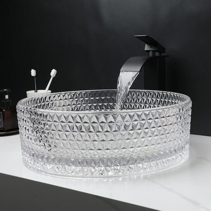 KEMAIDI Tempered Glass Vessel Sink Bathroom Round Vanity Wash Sink Above Counter Deck Mounted Basin Sink with Faucet Mixer