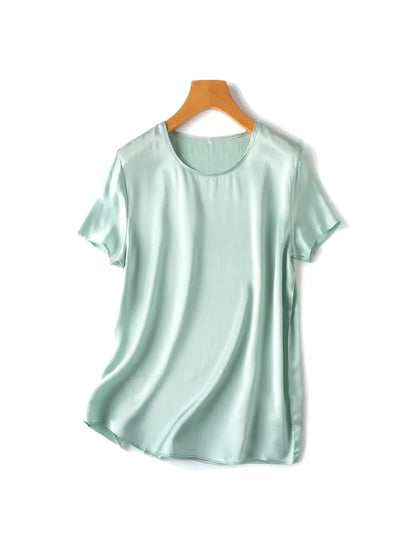 SuyaDream, Woman Silk Tee, 100%Real Silk Short Sleeved Plain O Neck T Shirt, 2025 New Summer Top