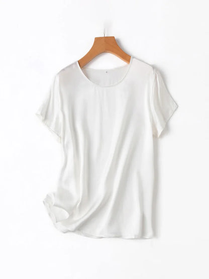 SuyaDream, Woman Silk Tee, 100%Real Silk Short Sleeved Plain O Neck T Shirt, 2025 New Summer Top