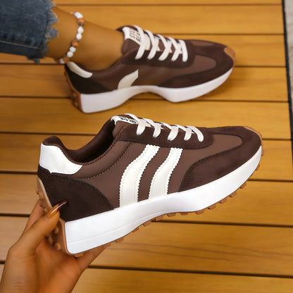 Women's Brown Vintage Striped Athletic Sneakers Lightweight Casual Walking Shoes