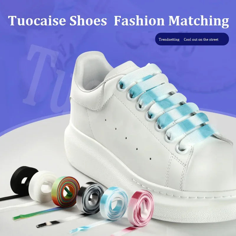 1Pair MCQ Black White Shoelaces Rainbow Shoelace Mc queen Sneaker Casual Shoes Laces Gradient 12MM Width Flat Shoe laces Strings