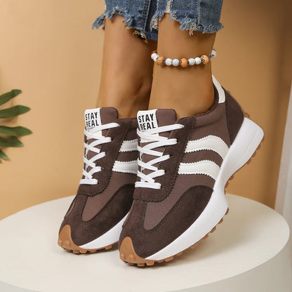 Women's Brown Vintage Striped Athletic Sneakers Lightweight Casual Walking Shoes
