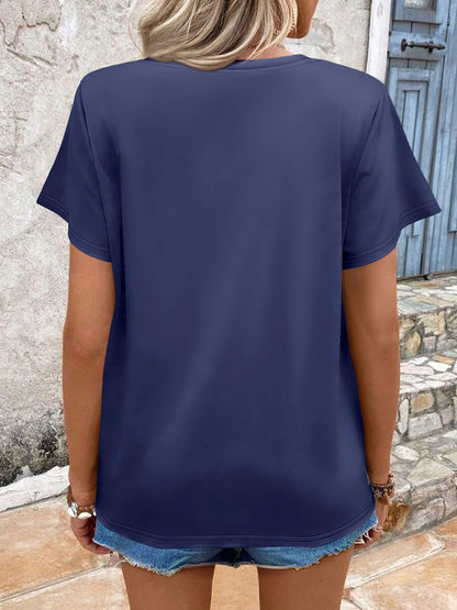 Women's Comfortable V-Neck T-Shirt - Oversized Short-Sleeve, Curved Hem Design, Soft Fabric for Daily & Casual Wear