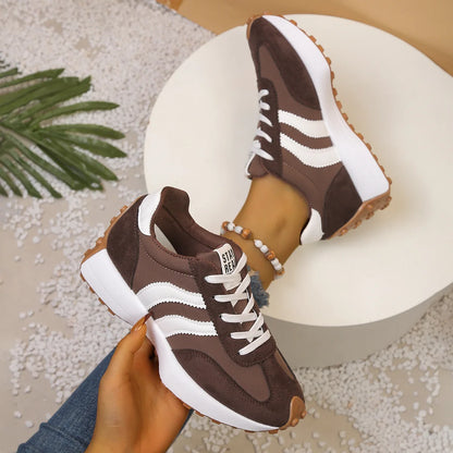 Women's Brown Vintage Striped Athletic Sneakers Lightweight Casual Walking Shoes