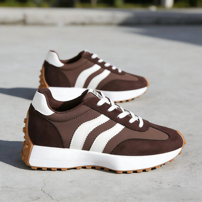 Women's Brown Vintage Striped Athletic Sneakers Lightweight Casual Walking Shoes