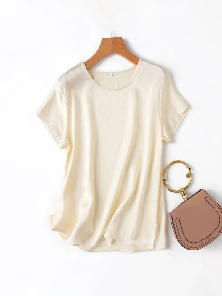 SuyaDream, Woman Silk Tee, 100%Real Silk Short Sleeved Plain O Neck T Shirt, 2025 New Summer Top