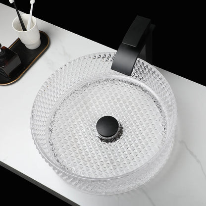 KEMAIDI Tempered Glass Vessel Sink Bathroom Round Vanity Wash Sink Above Counter Deck Mounted Basin Sink with Faucet Mixer