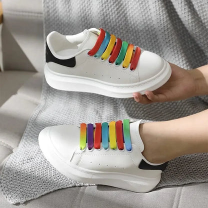 1Pair MCQ Black White Shoelaces Rainbow Shoelace Mc queen Sneaker Casual Shoes Laces Gradient 12MM Width Flat Shoe laces Strings