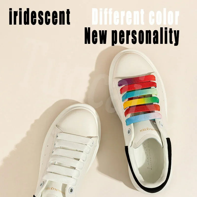 1Pair MCQ Black White Shoelaces Rainbow Shoelace Mc queen Sneaker Casual Shoes Laces Gradient 12MM Width Flat Shoe laces Strings