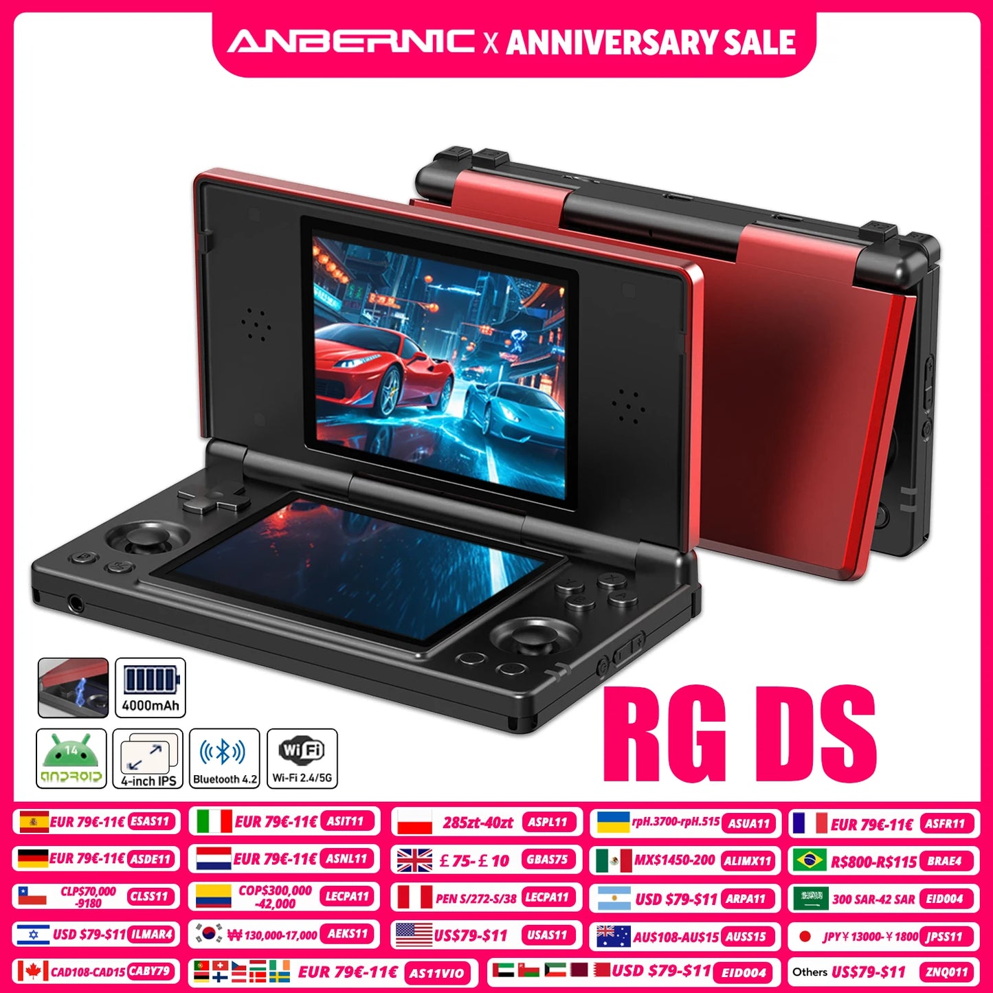 Anbernic RG DS Retro Video Game Console 4 Inch IPS Dual Multi-touch Screen Android 14 Flip Game Player RGDS For Christmas Gift