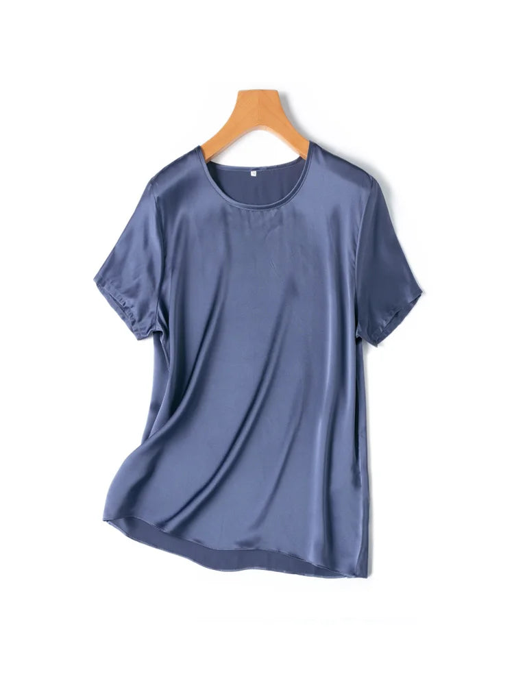 SuyaDream, Woman Silk Tee, 100%Real Silk Short Sleeved Plain O Neck T Shirt, 2025 New Summer Top